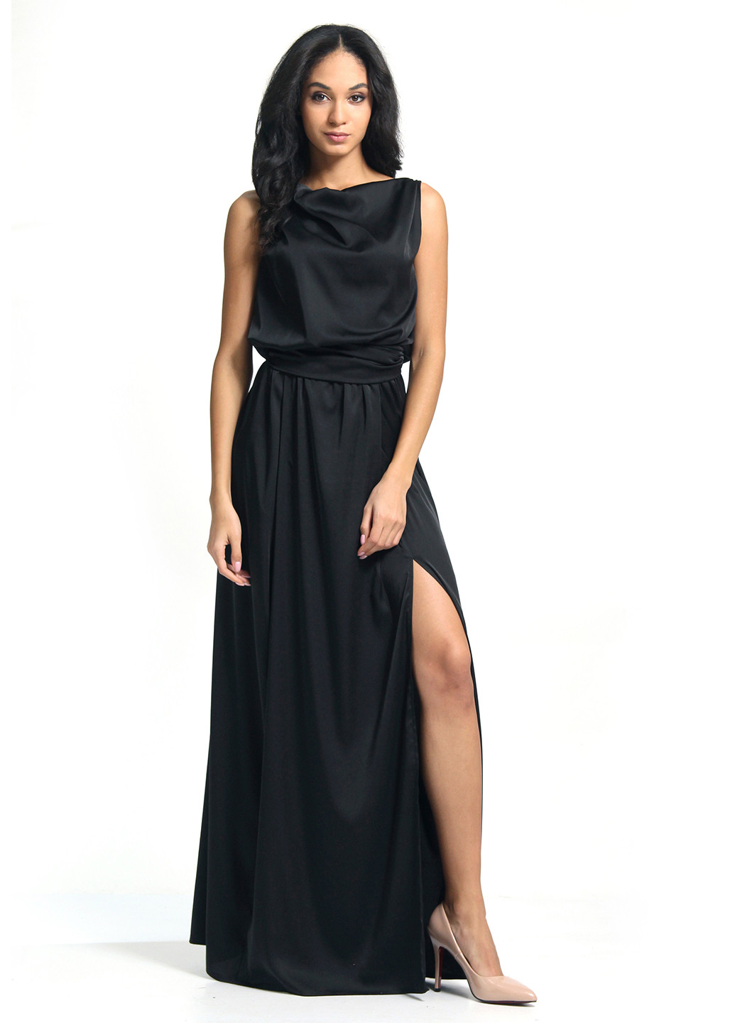 Черное вечернее платье в греческом стиле, клеш FEM однотонное