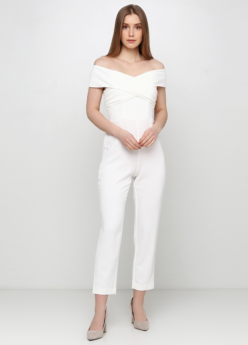 Комбинезон H&M комбинезон-брюки однотонный белый деловой полиэстер