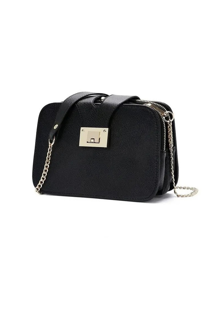 Жіноча сумка крос-боді 10214 на цепочці на три відділи чорна No Brand (252989194)