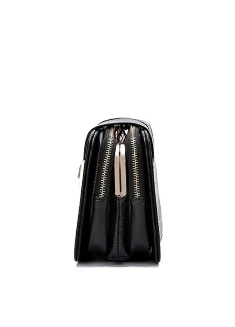 Жіноча сумка крос-боді 10214 на цепочці на три відділи чорна No Brand (252989194)