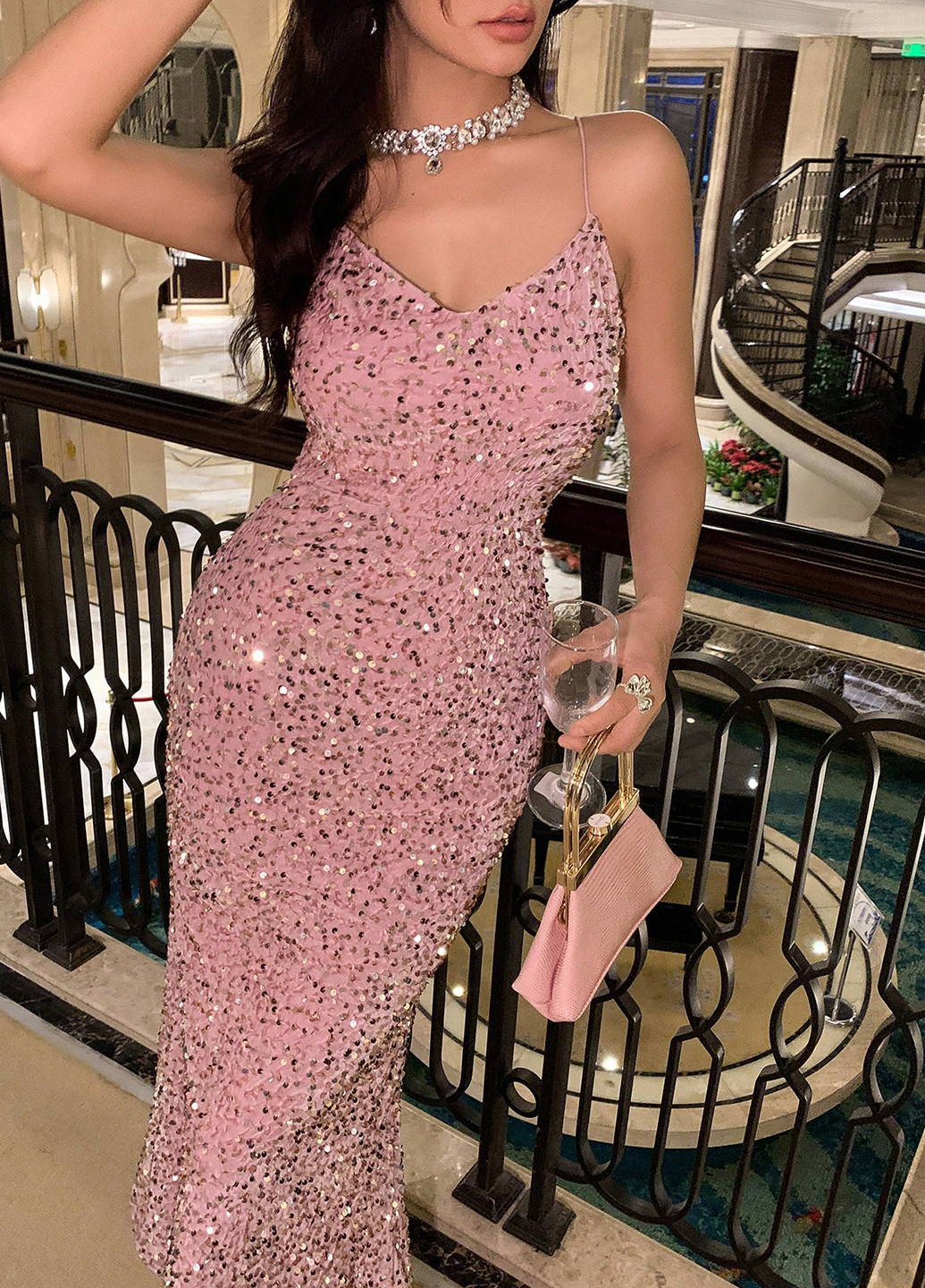 Рожева святковий, вечірня сукня годе, з відкритими плечима, з відкритою спиною SHEIN однотонна