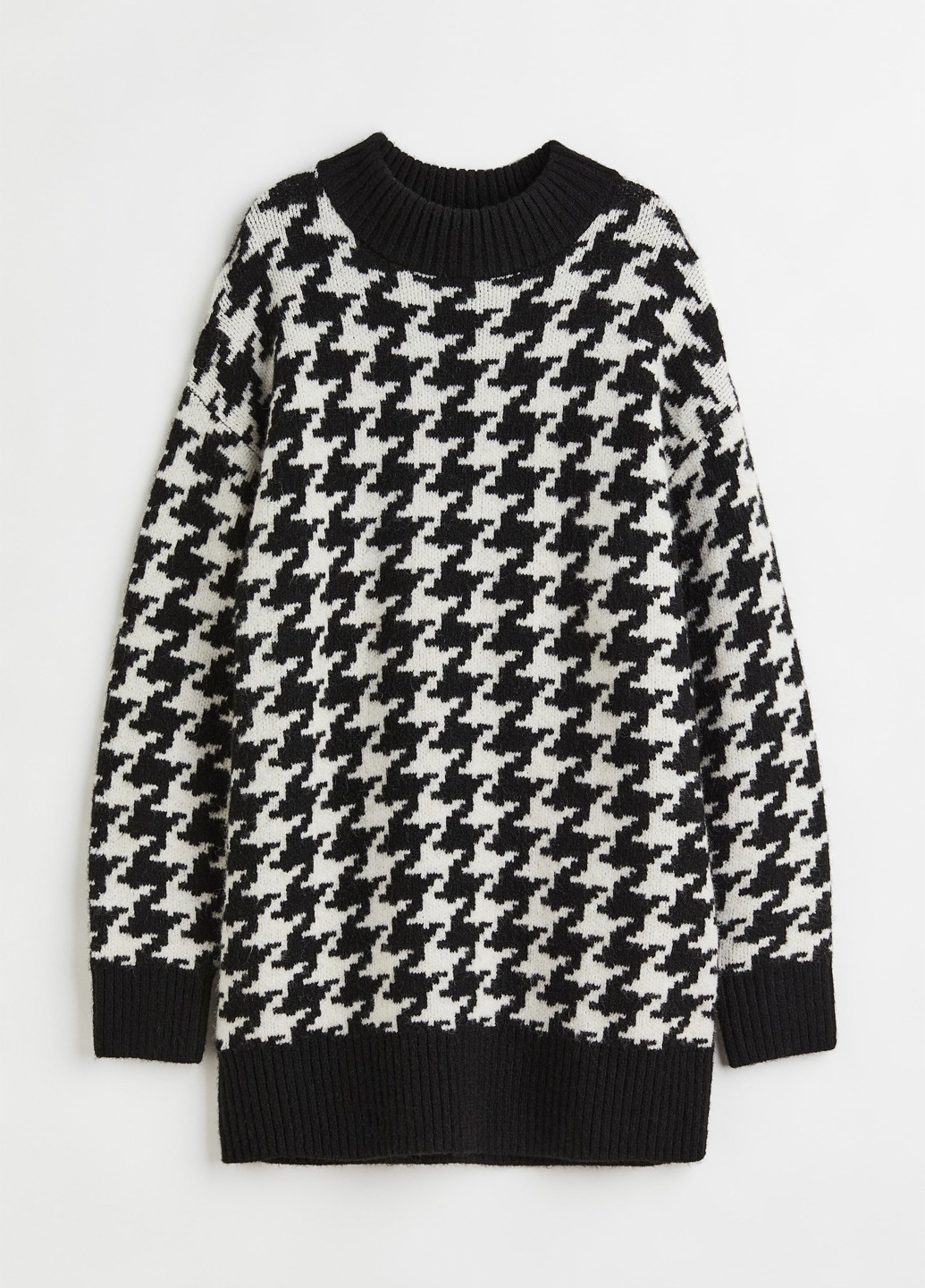 Черно-белое кэжуал платье платье-свитер, оверсайз H&M с узором пье-де-пуль «гусиная лапка»