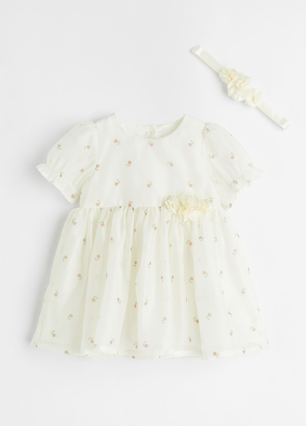 Молочний літній комплект (сукня, пов'язка) H&M