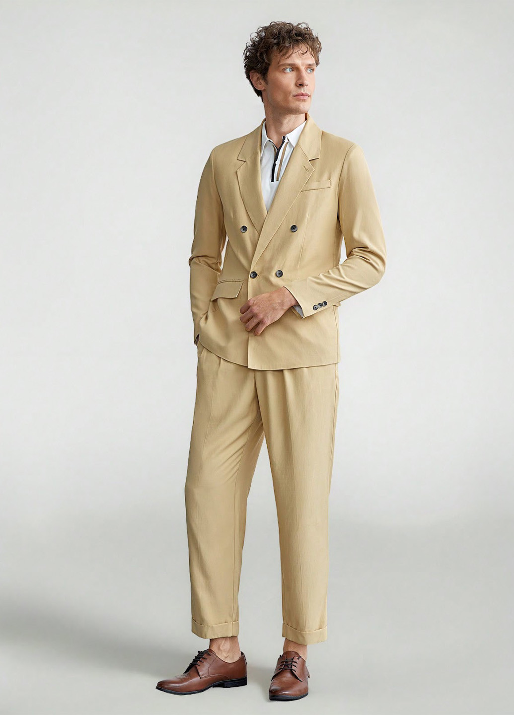 Бежевый демисезонный костюм (пиджак, брюки) брючный SHEIN