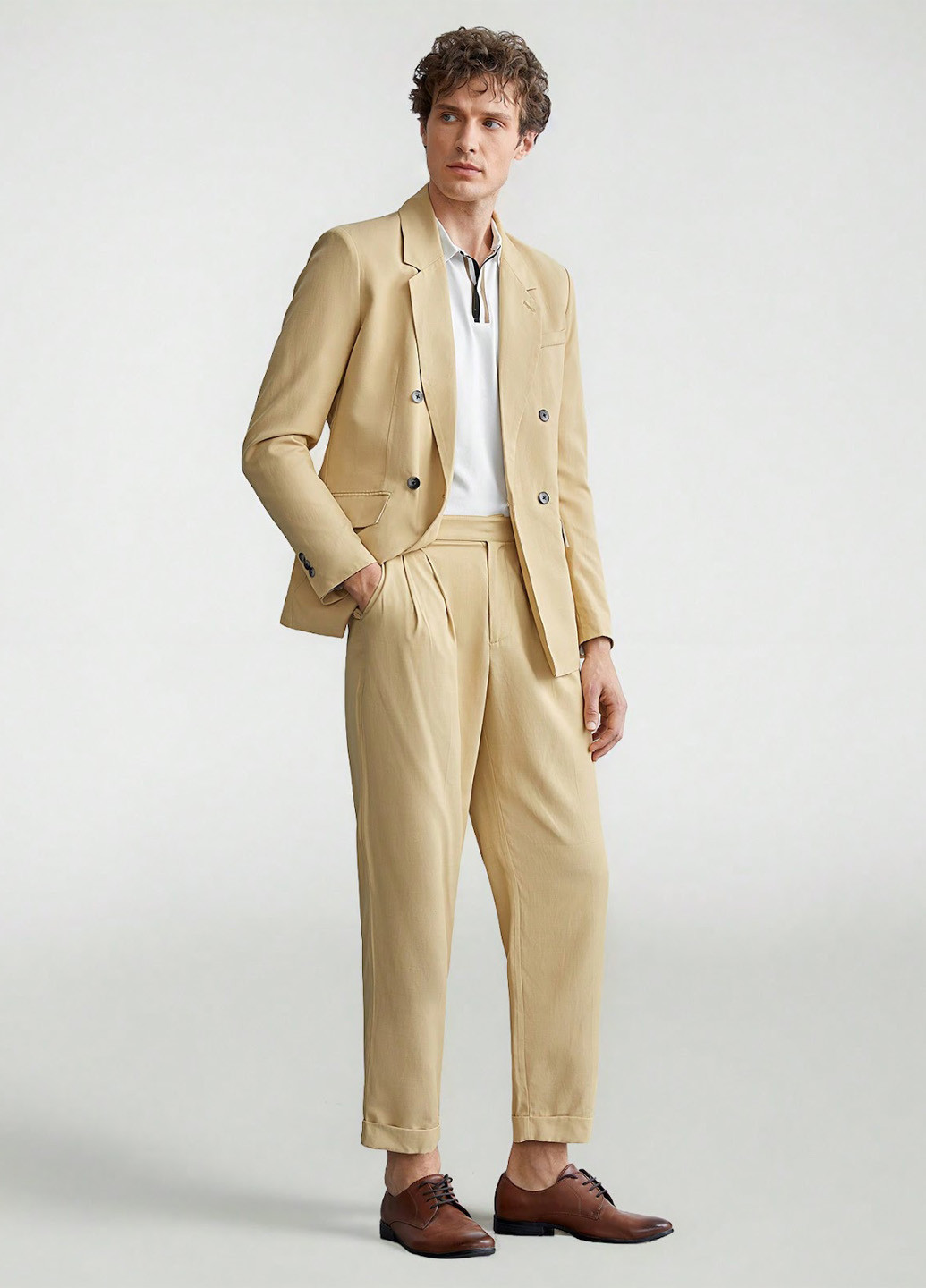 Бежевый демисезонный костюм (пиджак, брюки) брючный SHEIN