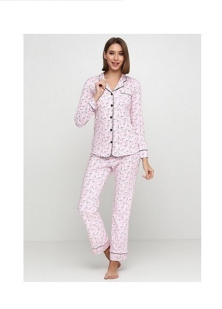 Розовая пижама хлопковая овечки l кофта + брюки JULIA