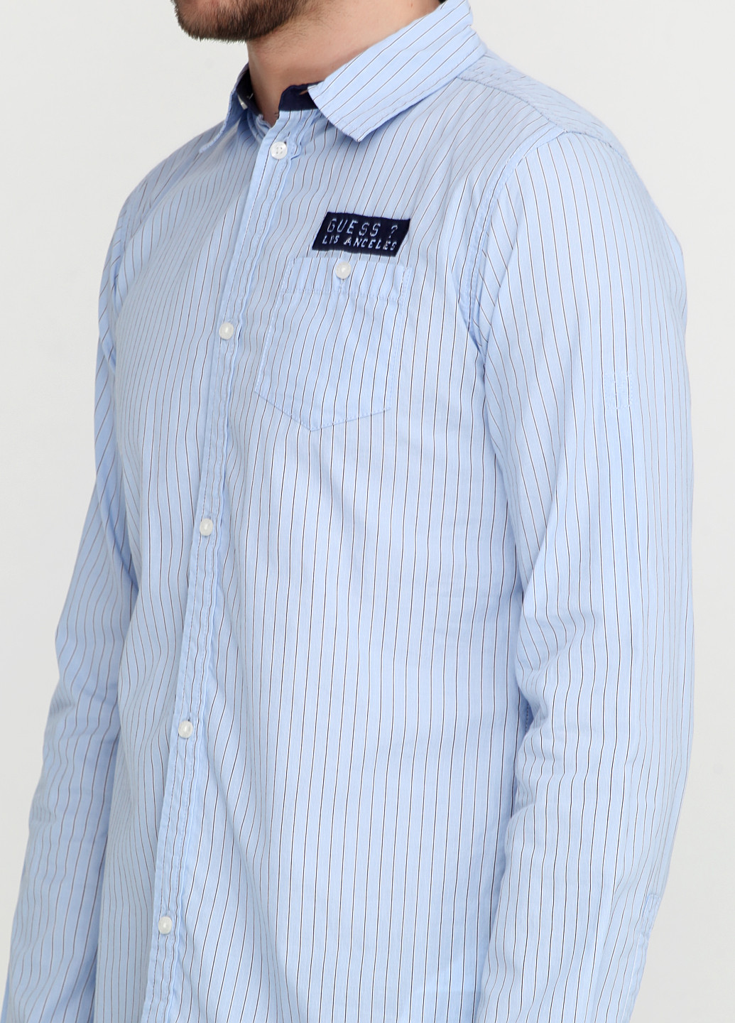 Голубой кэжуал рубашка в полоску Guess с длинным рукавом