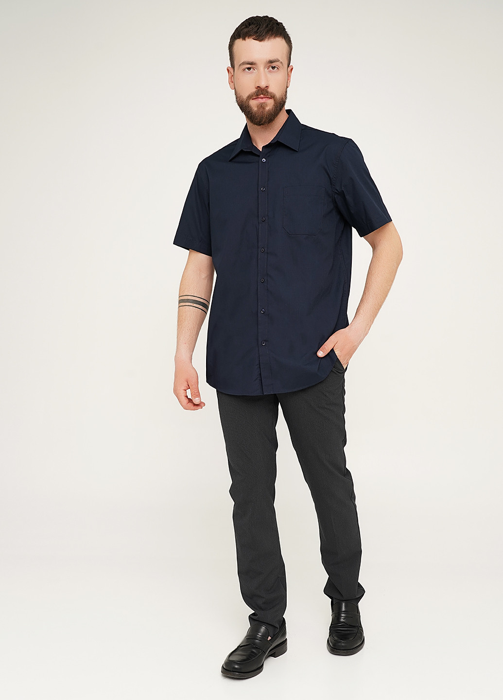 Темно-синяя кэжуал рубашка однотонная C&A