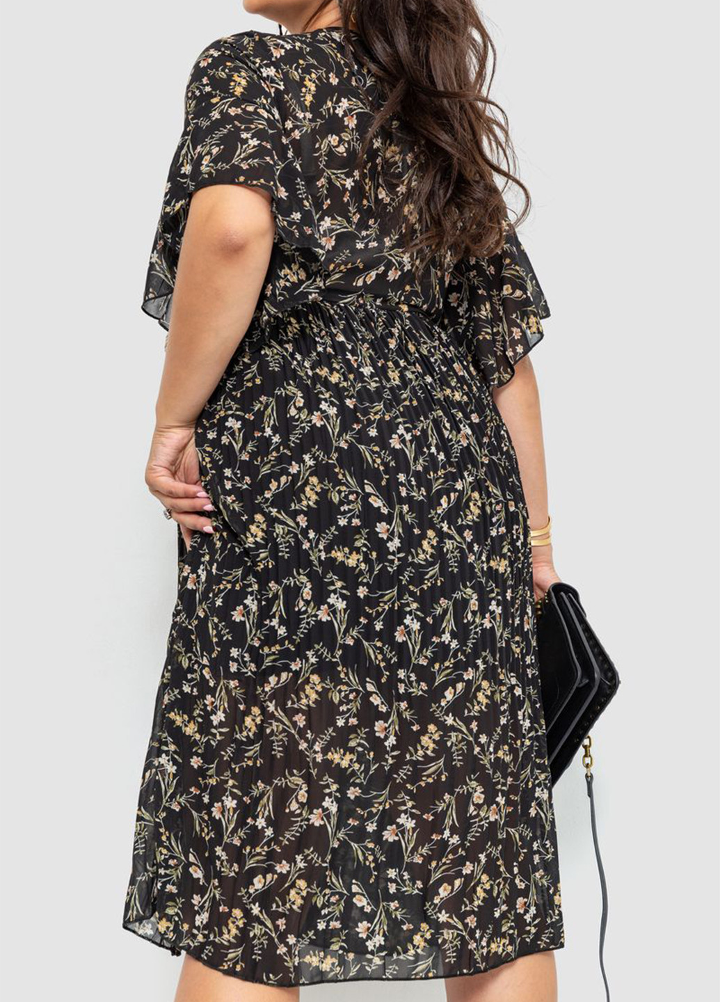 Черное кэжуал платье плиссированное, на запах Ager с цветочным принтом