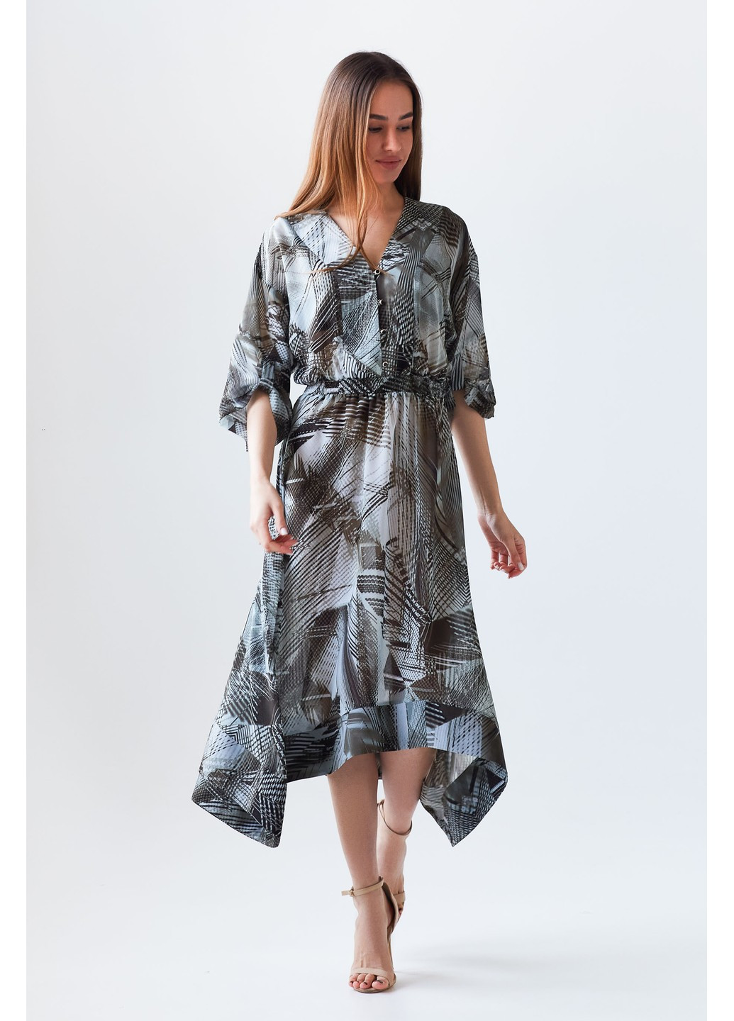 Комбинированное кэжуал платье BYURSE с абстрактным узором