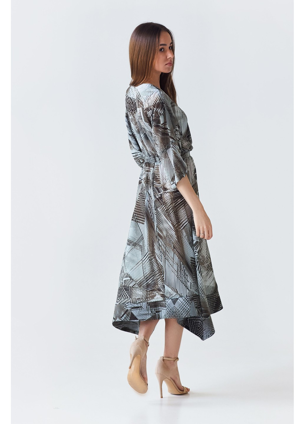 Комбинированное кэжуал платье BYURSE с абстрактным узором