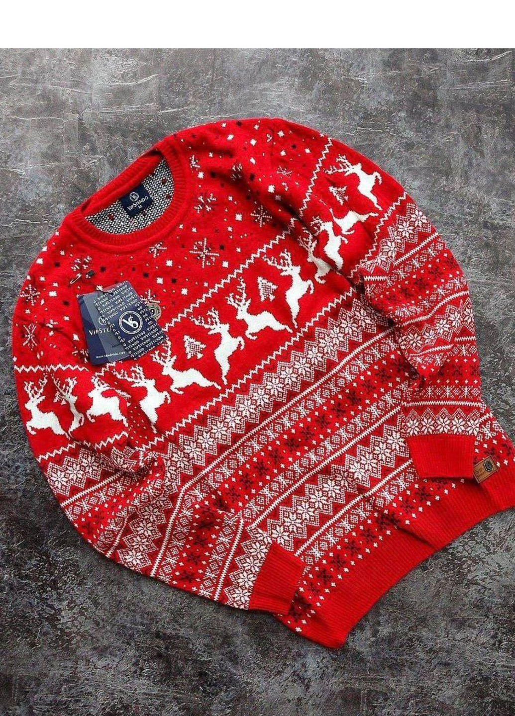 Червоний зимовий стильний светр з оленями No Brand