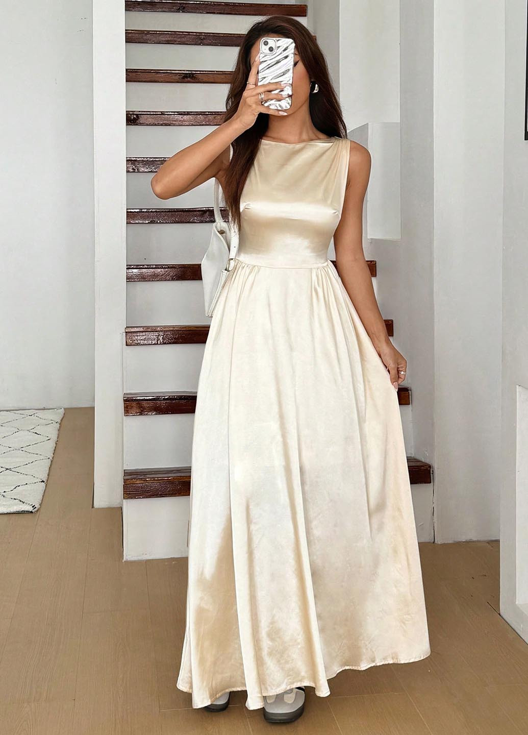 Кремова вечірня сукня в стилі армпір SHEIN однотонна