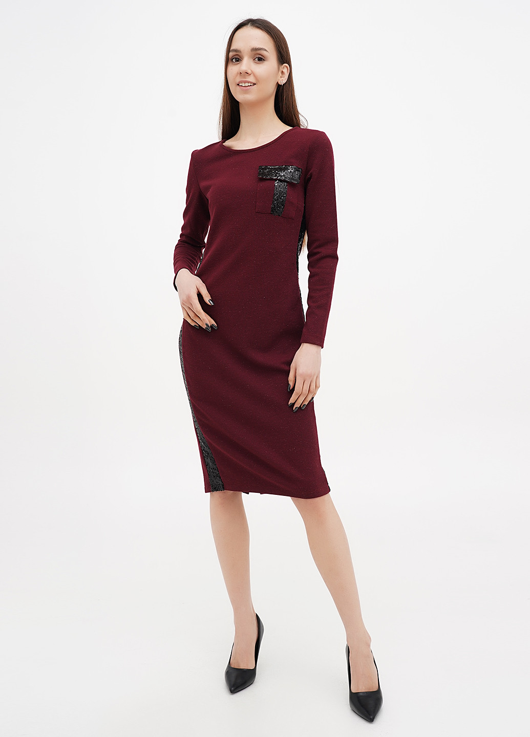 Бордова вечірня сукня силуетна Sassofono однотонна