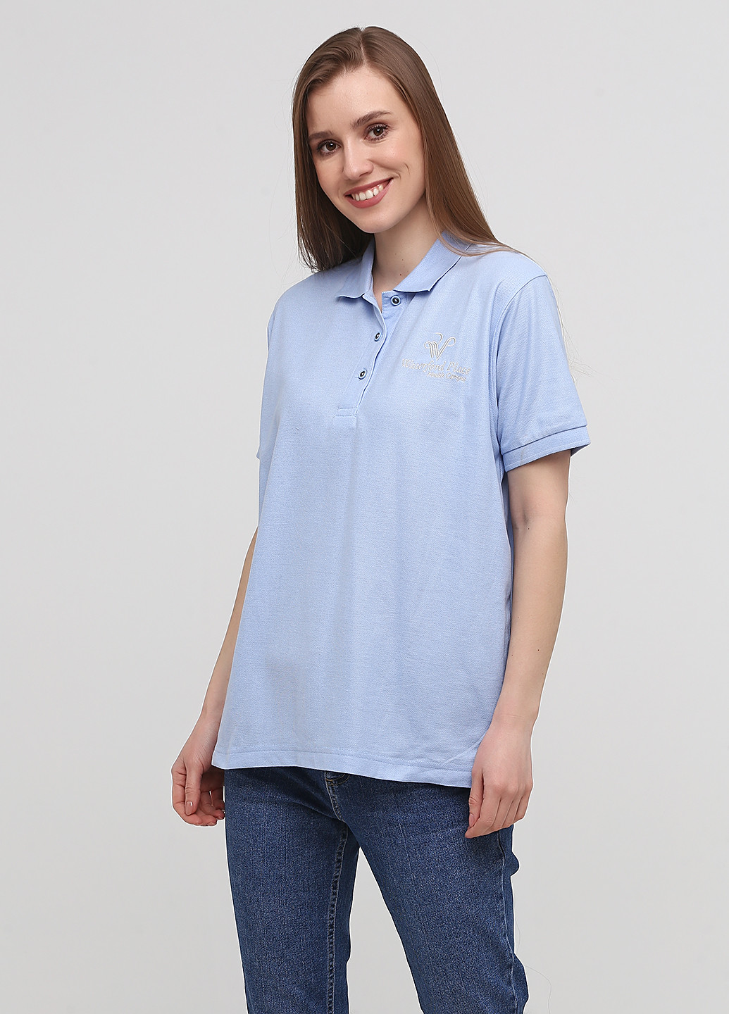 Голубой женская футболка-поло Port Company однотонная