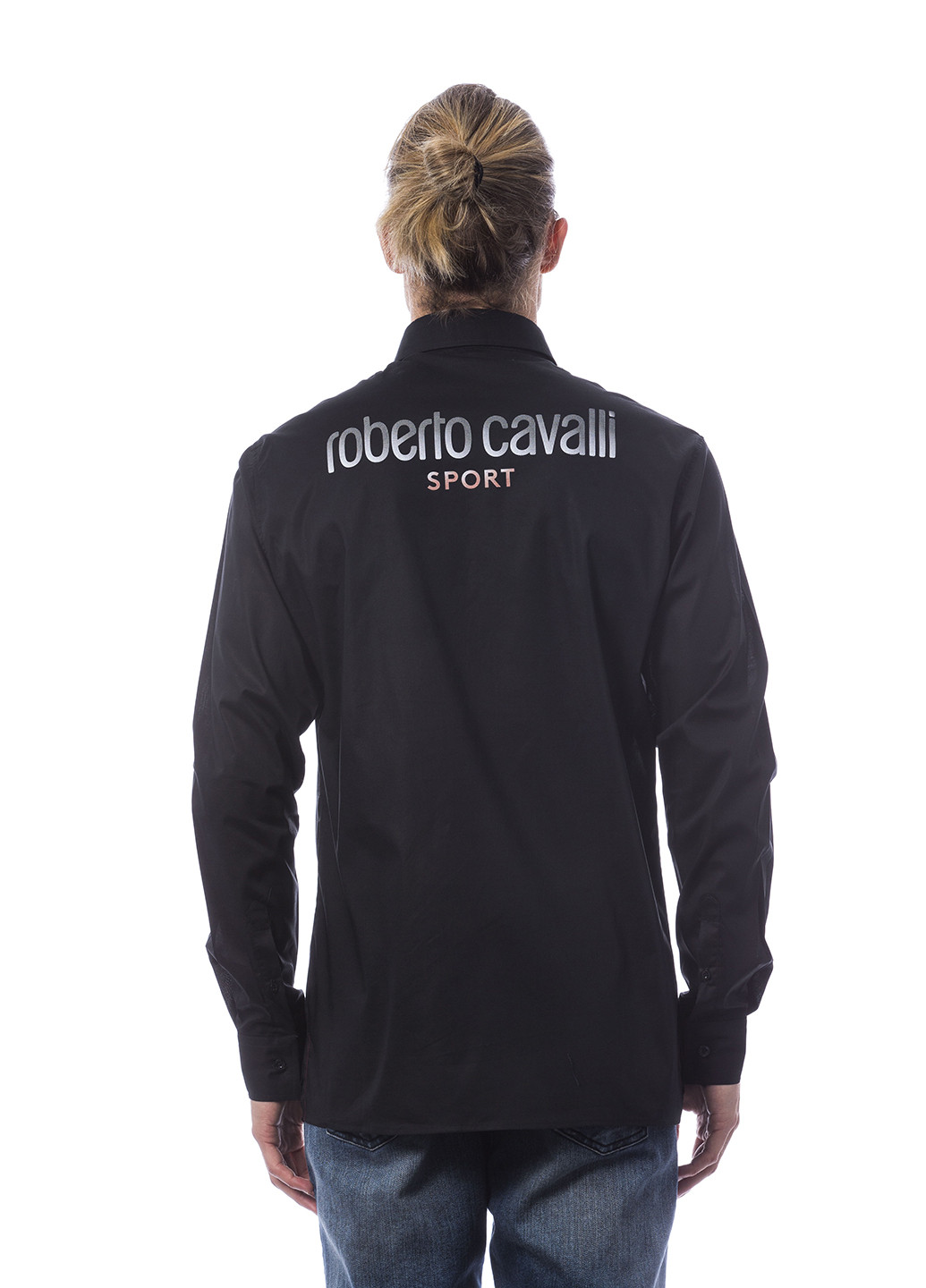 Черная кэжуал рубашка однотонная Roberto Cavalli