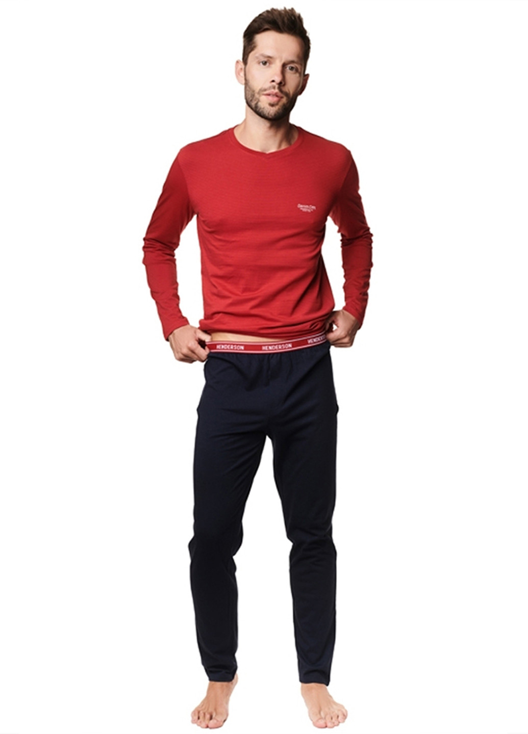 Піжама (лонгслів, штани) Henderson лонгслив + брюки напис червона домашня трикотаж, бавовна