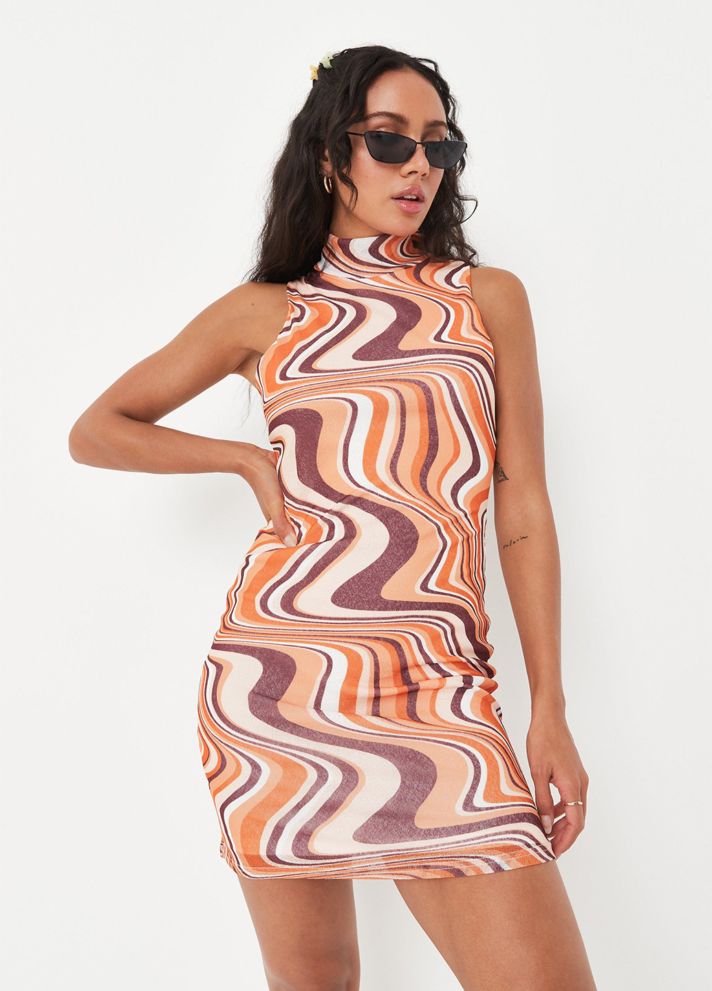 Оранжевое кэжуал платье футляр Missguided с абстрактным узором