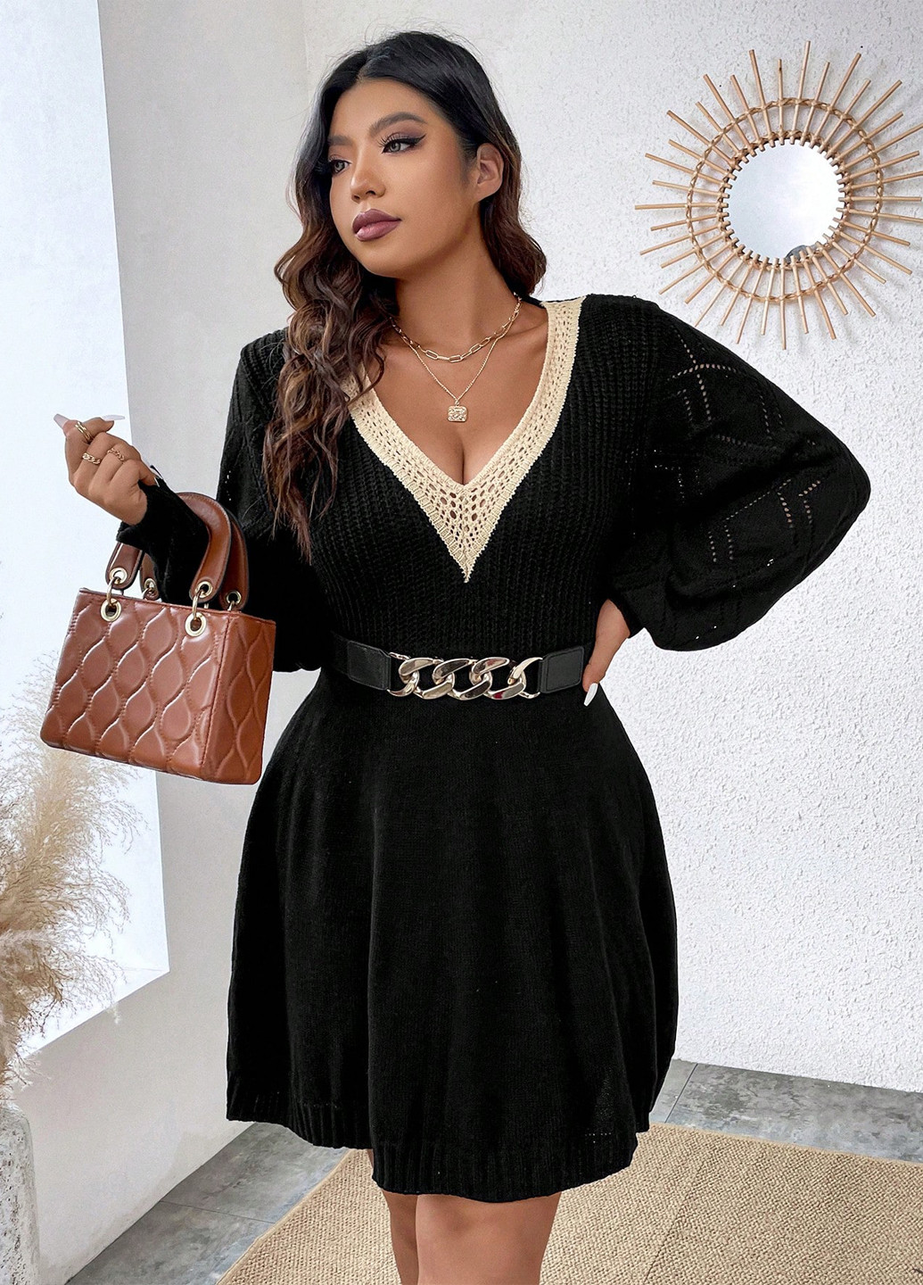 Чорна кежуал сукня сукня светр SHEIN однотонна