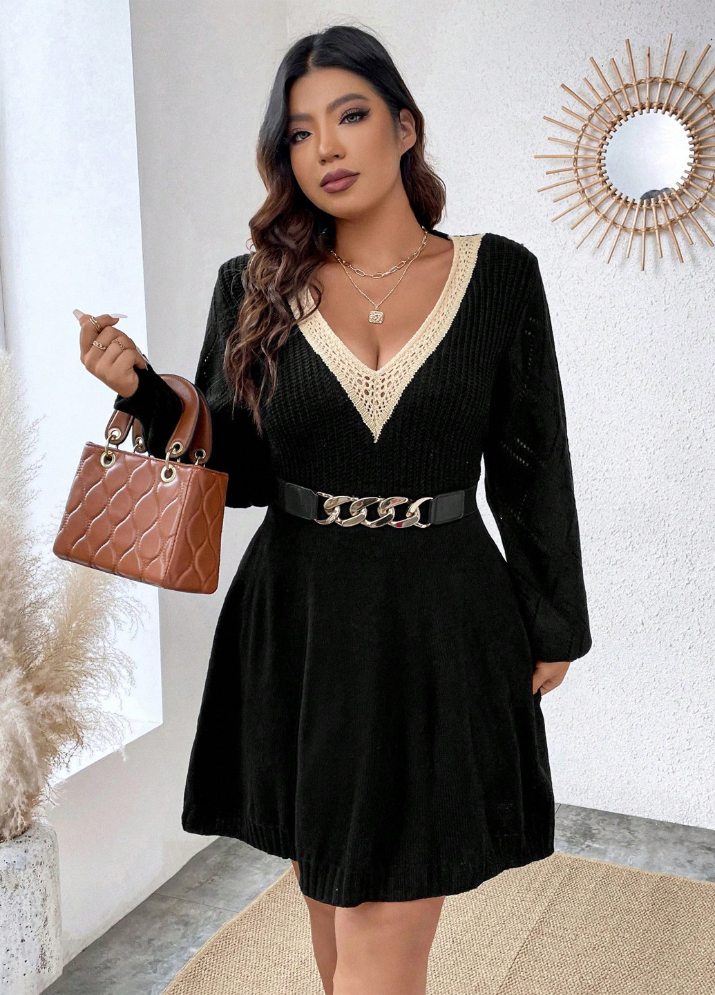 Чорна кежуал сукня сукня светр SHEIN однотонна