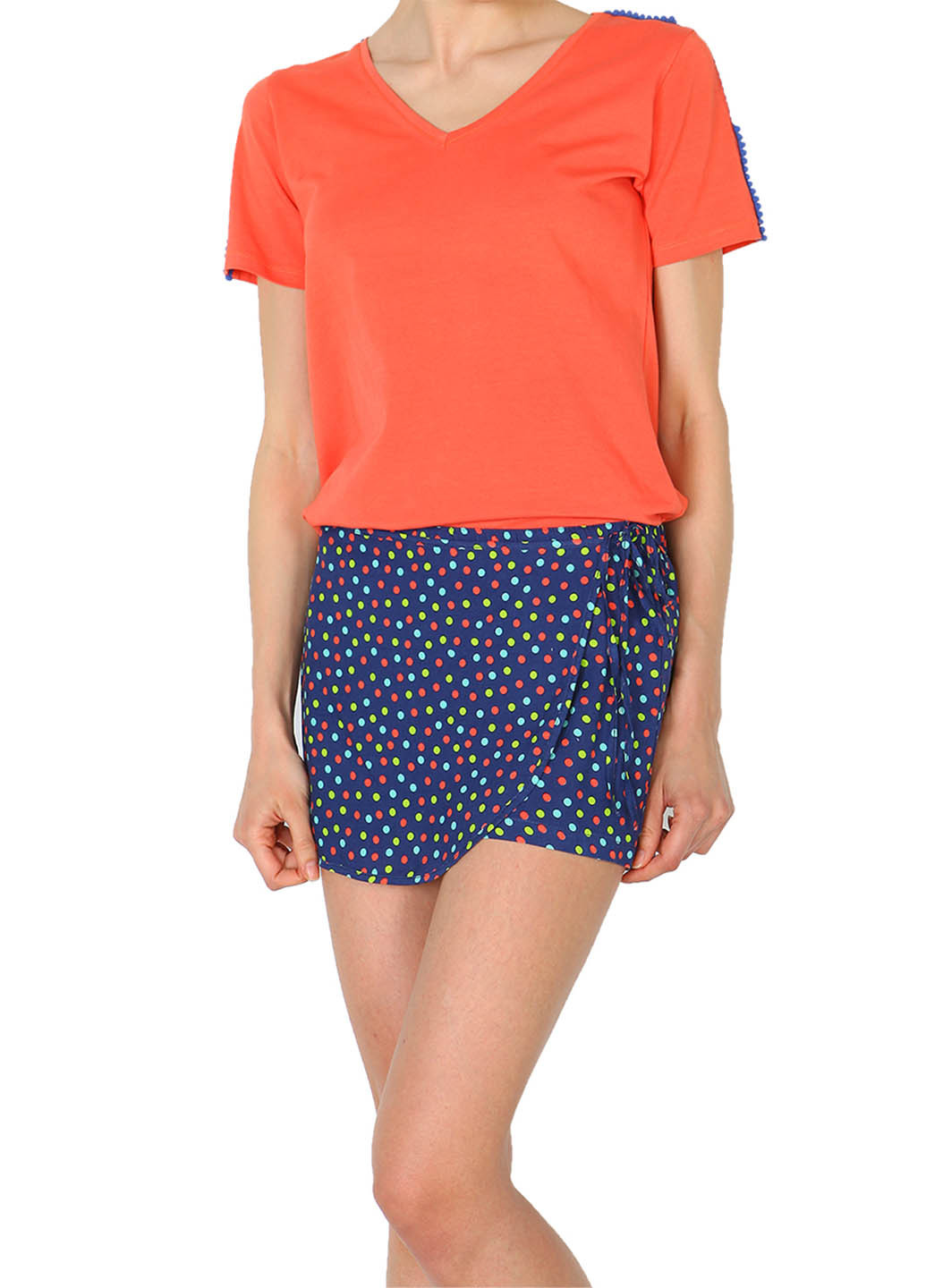 Коралловая всесезон пижама (футболка, шорты) футболка + шорты DoReMi
