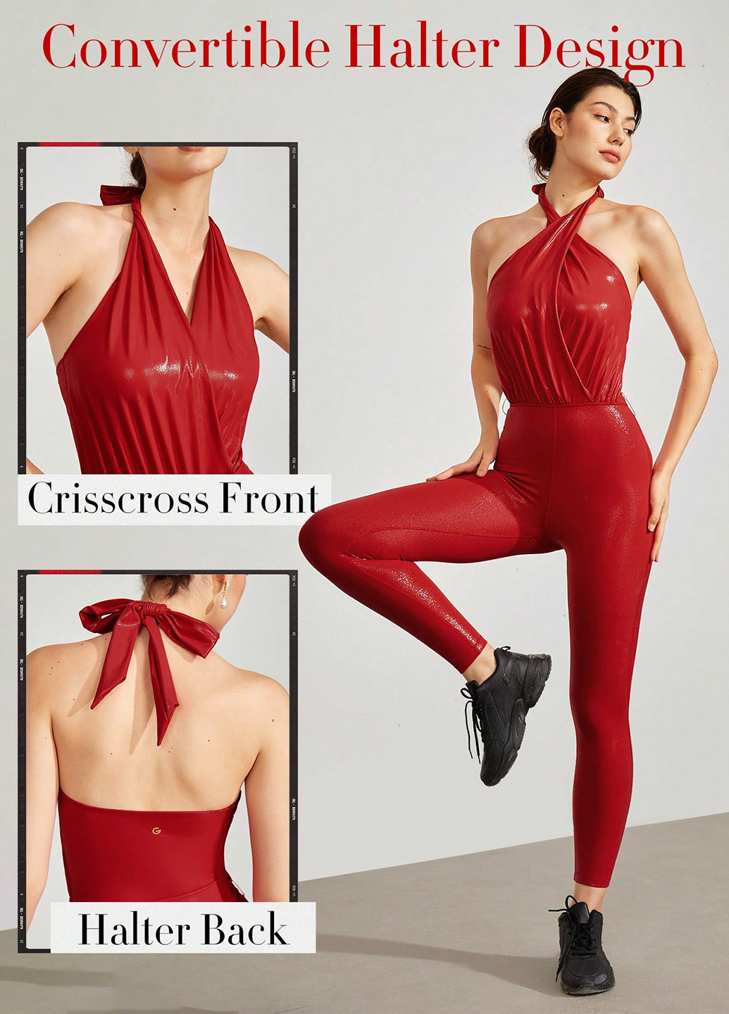 Комбинезон SHEIN комбинезон-брюки однотонный красный спортивный, кэжуал полиамид