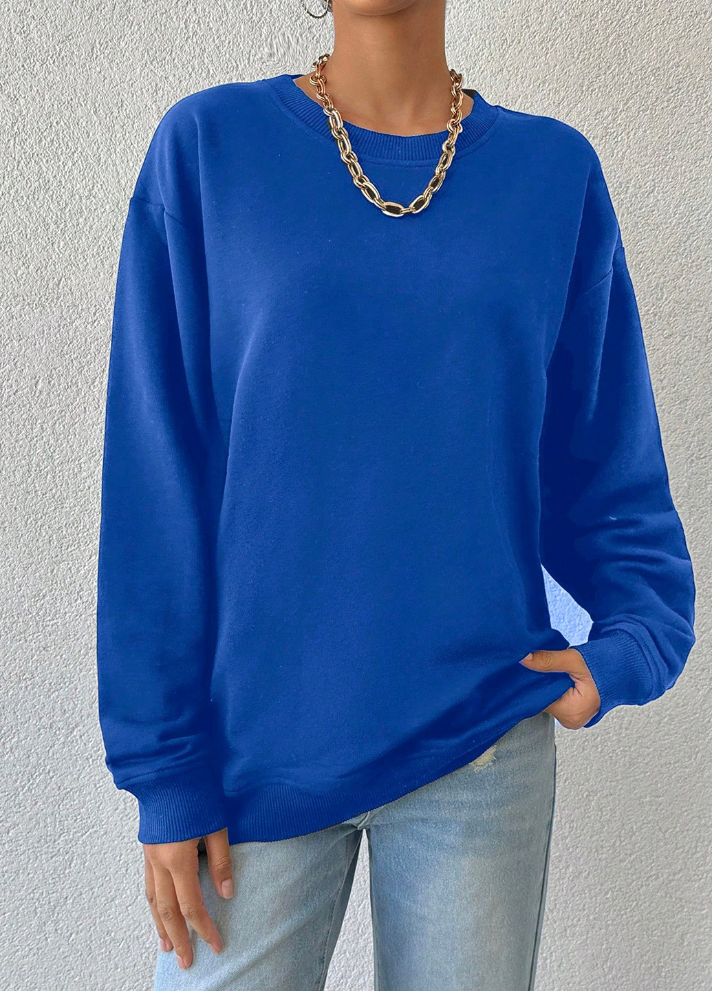 Синий свитшот SHEIN однотонный без декора (325115711)