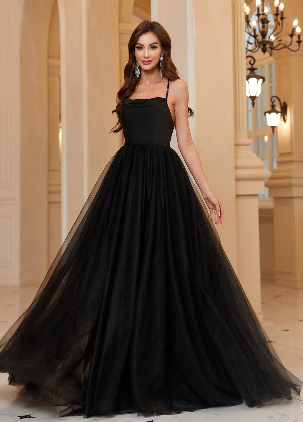 Чорна святковий, вечірня сукня з відкритою спиною, з пишною спідницею SHEIN однотонна