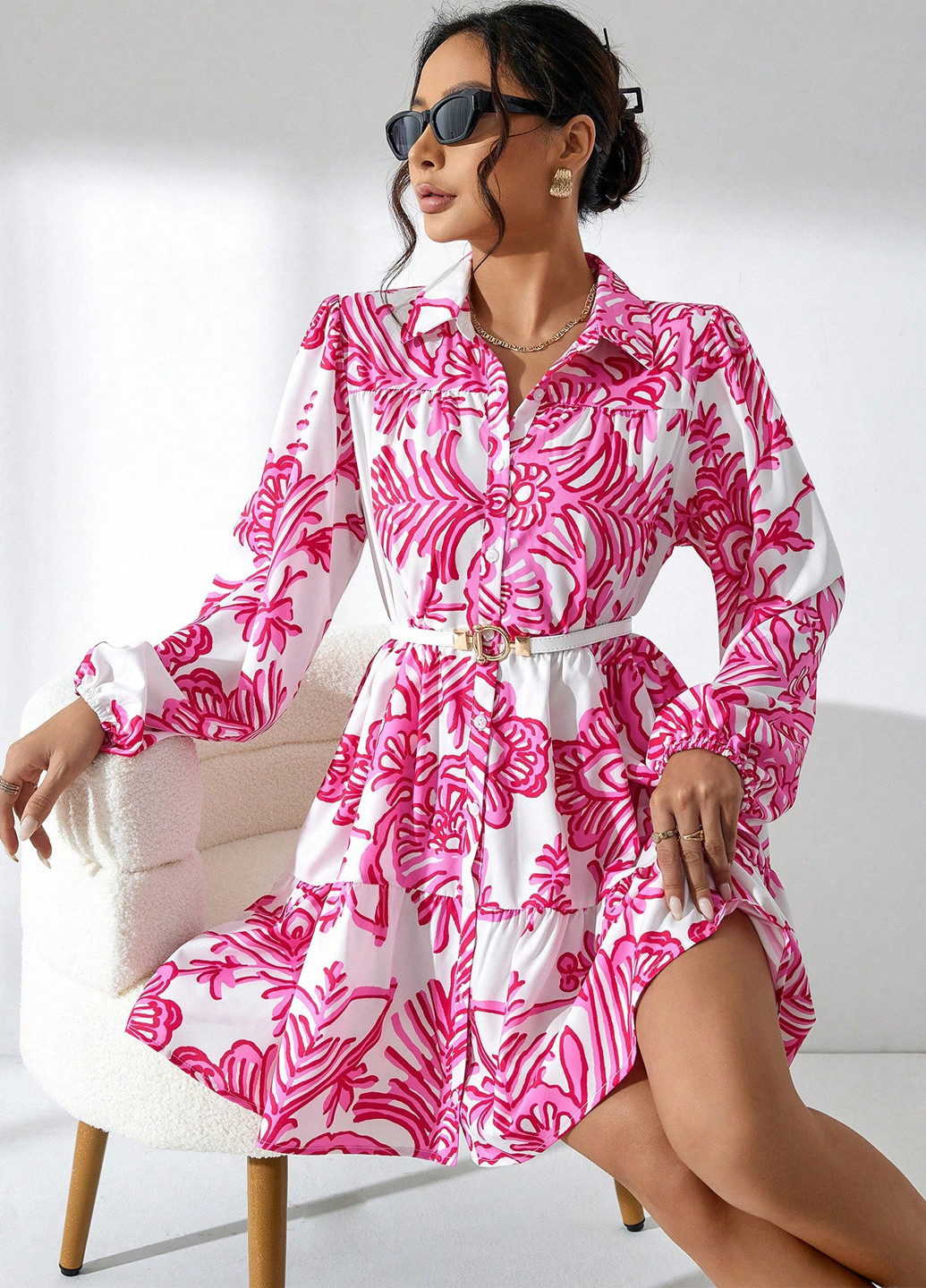 Комбінована кежуал сукня сукня-сорочка SHEIN з квітковим принтом