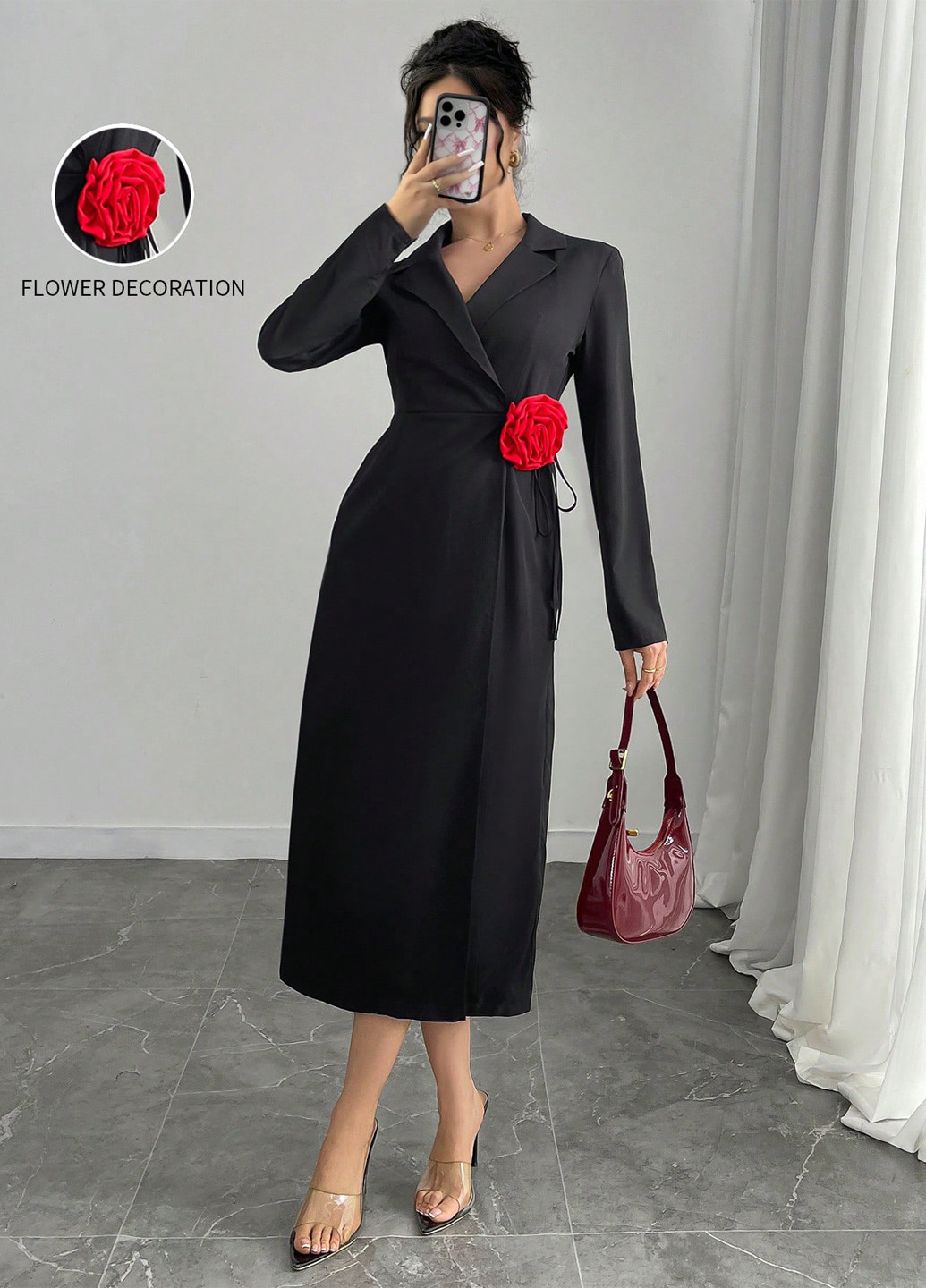 Черное кэжуал платье на запах, платье-жакет SHEIN однотонное