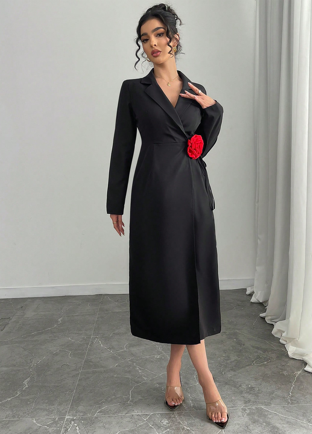 Черное кэжуал платье на запах, платье-жакет SHEIN однотонное