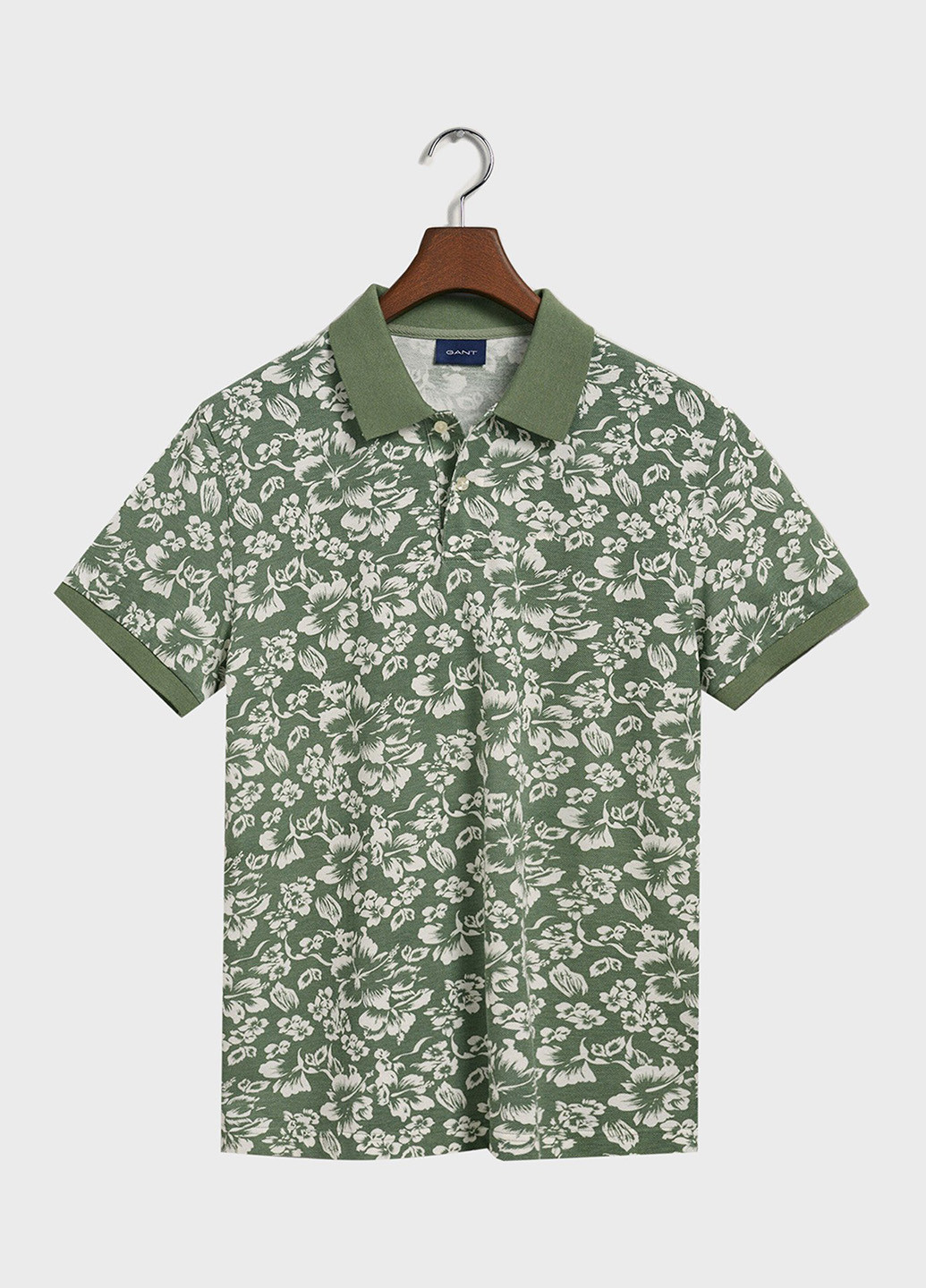 Оливковая футболка-поло для мужчин Gant с цветочным принтом