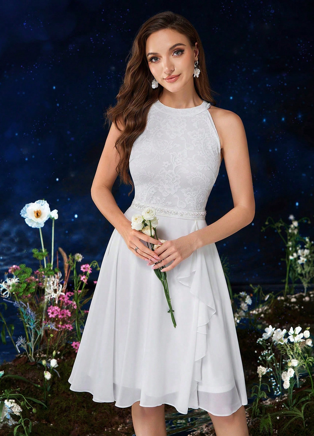 Белое кэжуал платье клеш SHEIN однотонное