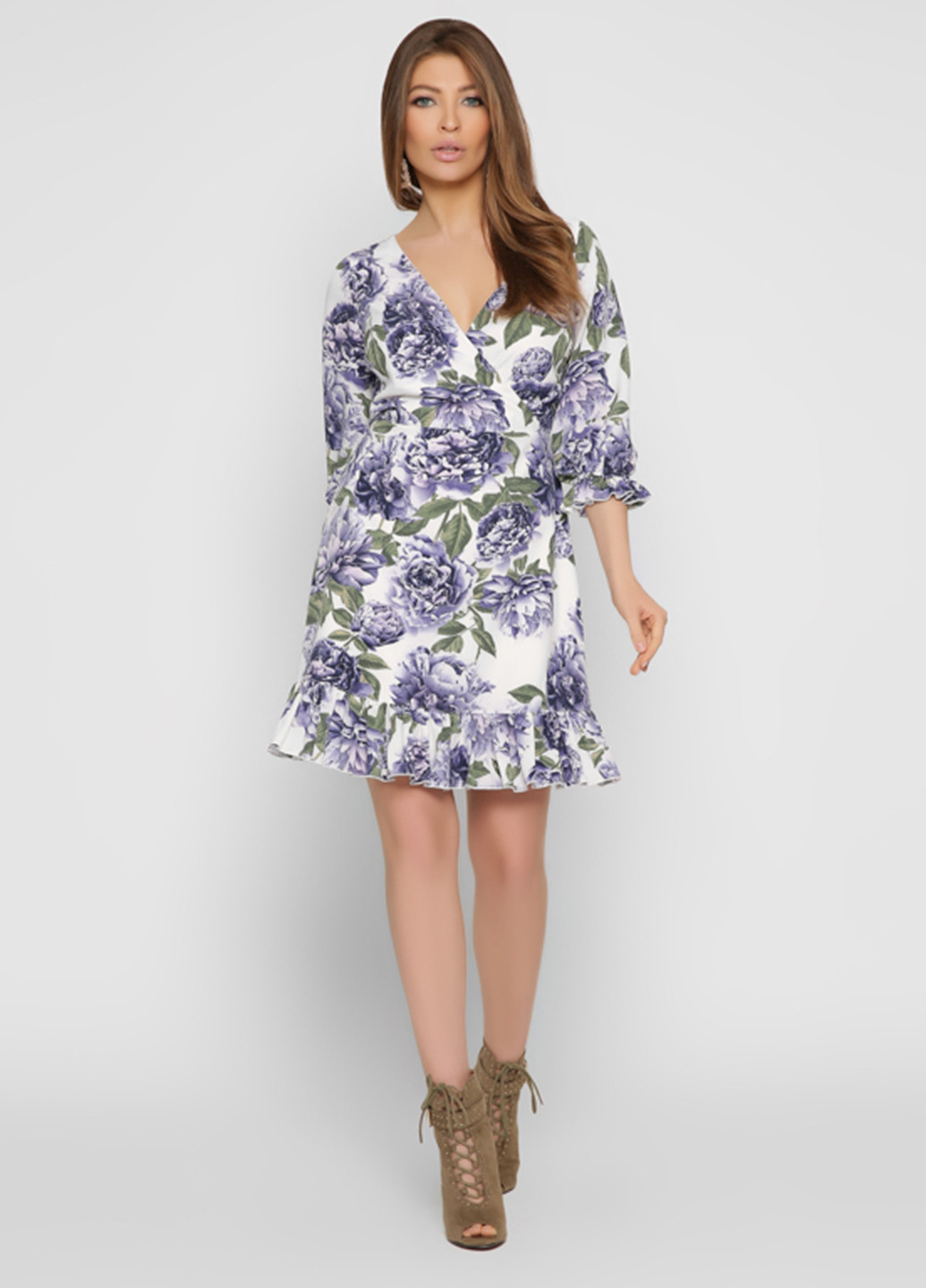 Комбинированное кэжуал платье на запах Carica с цветочным принтом