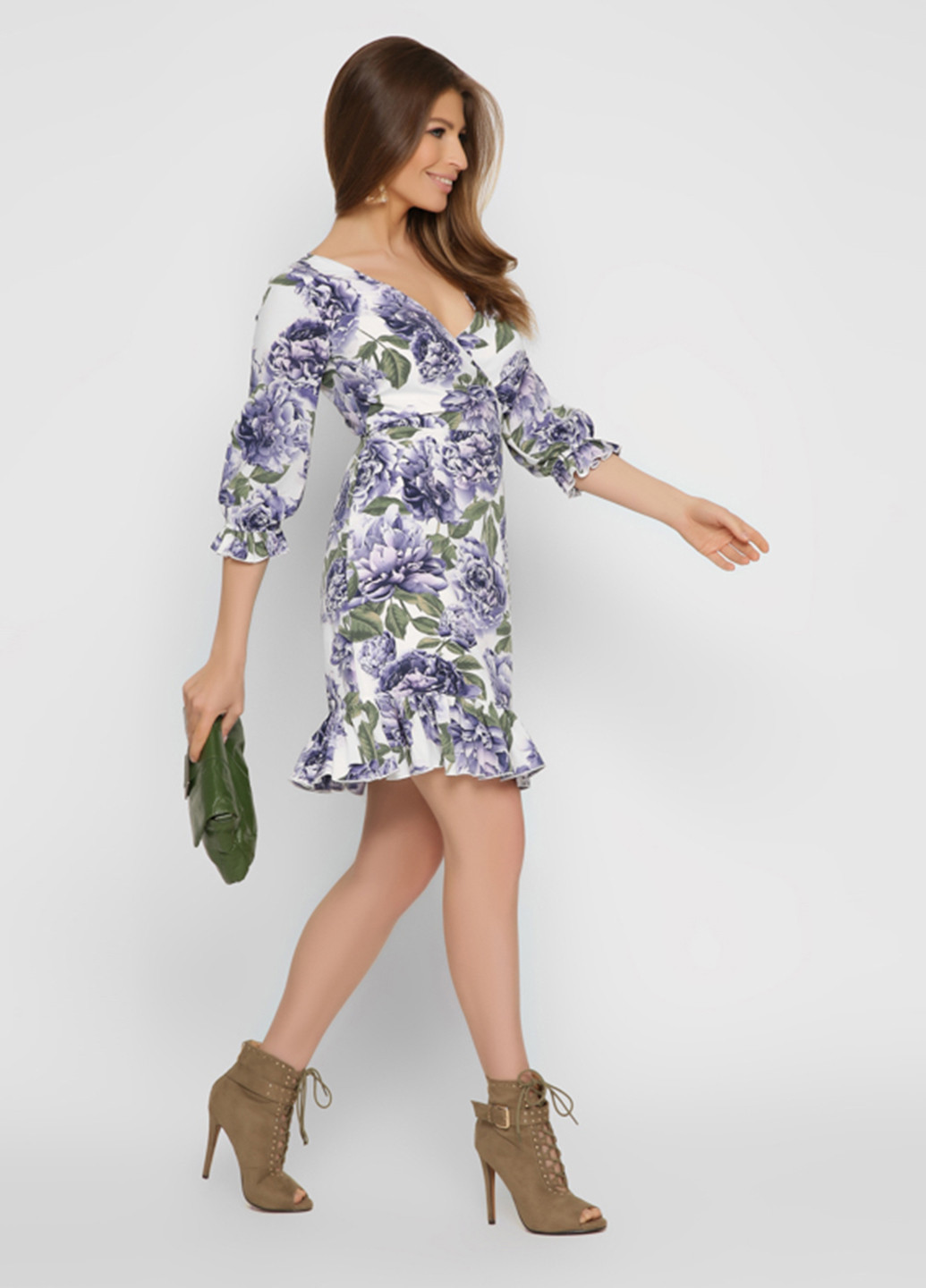 Комбинированное кэжуал платье на запах Carica с цветочным принтом