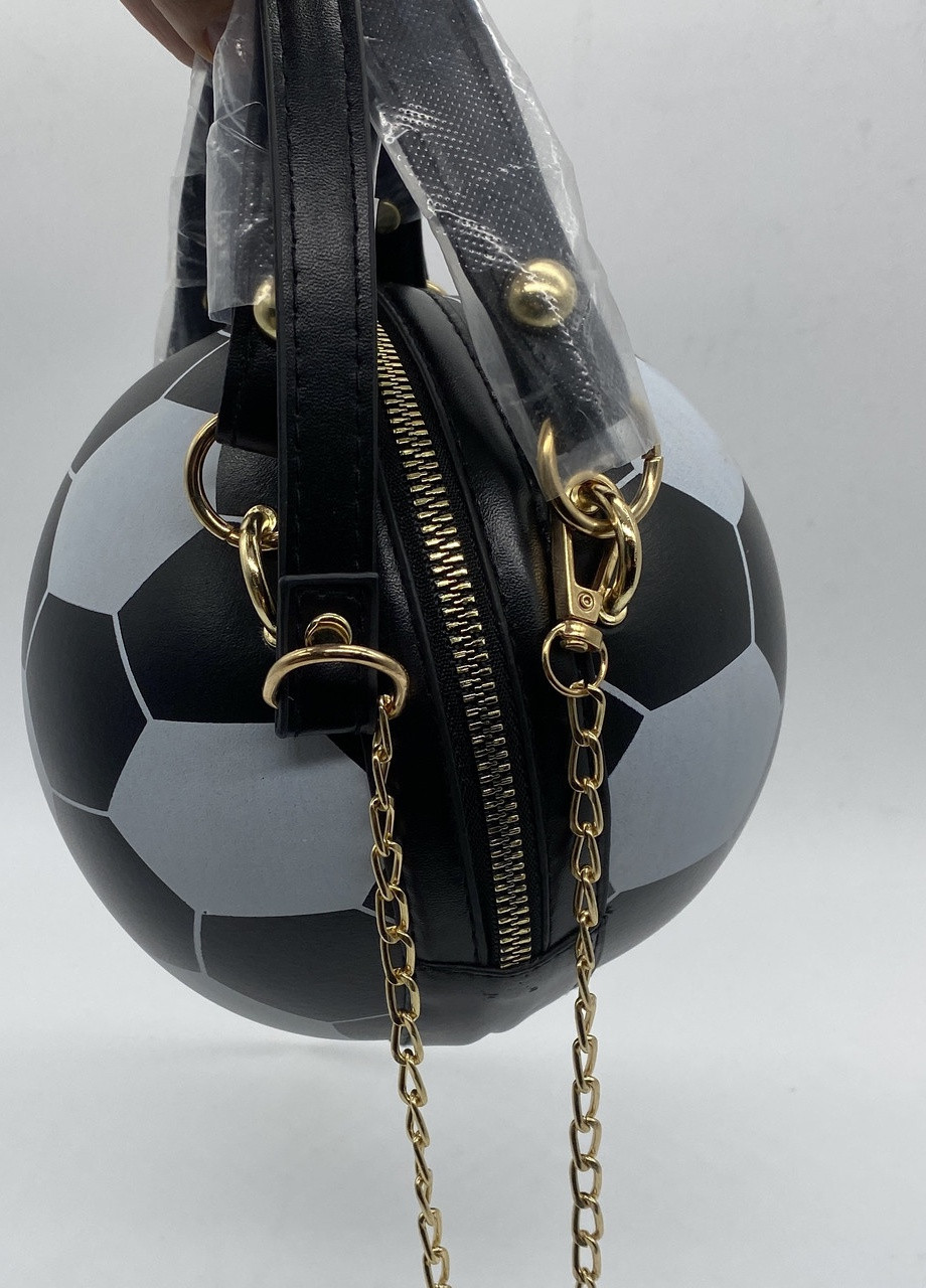 Жіноча класична кругла сумка футбольний м'яч на ланцюжку чорна NoName (251204049)