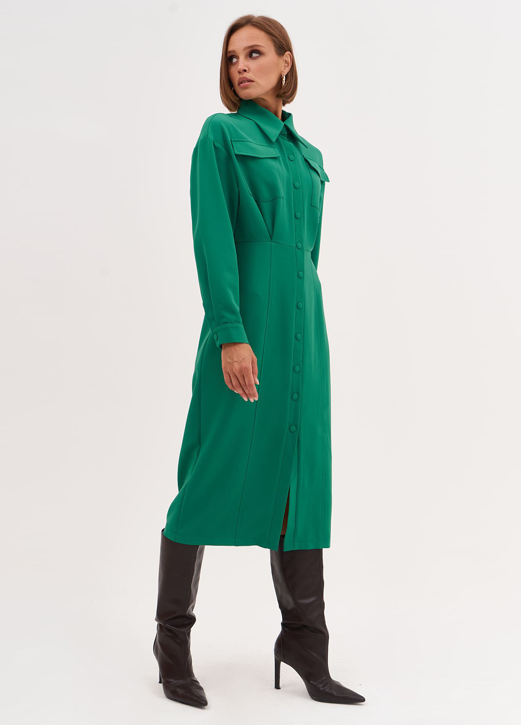 Зеленое кэжуал платье рубашка Vovk однотонное