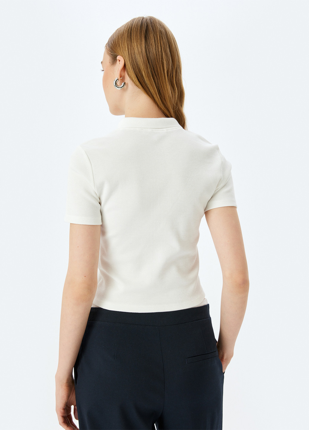 Белая женская футболка-поло KOTON однотонная