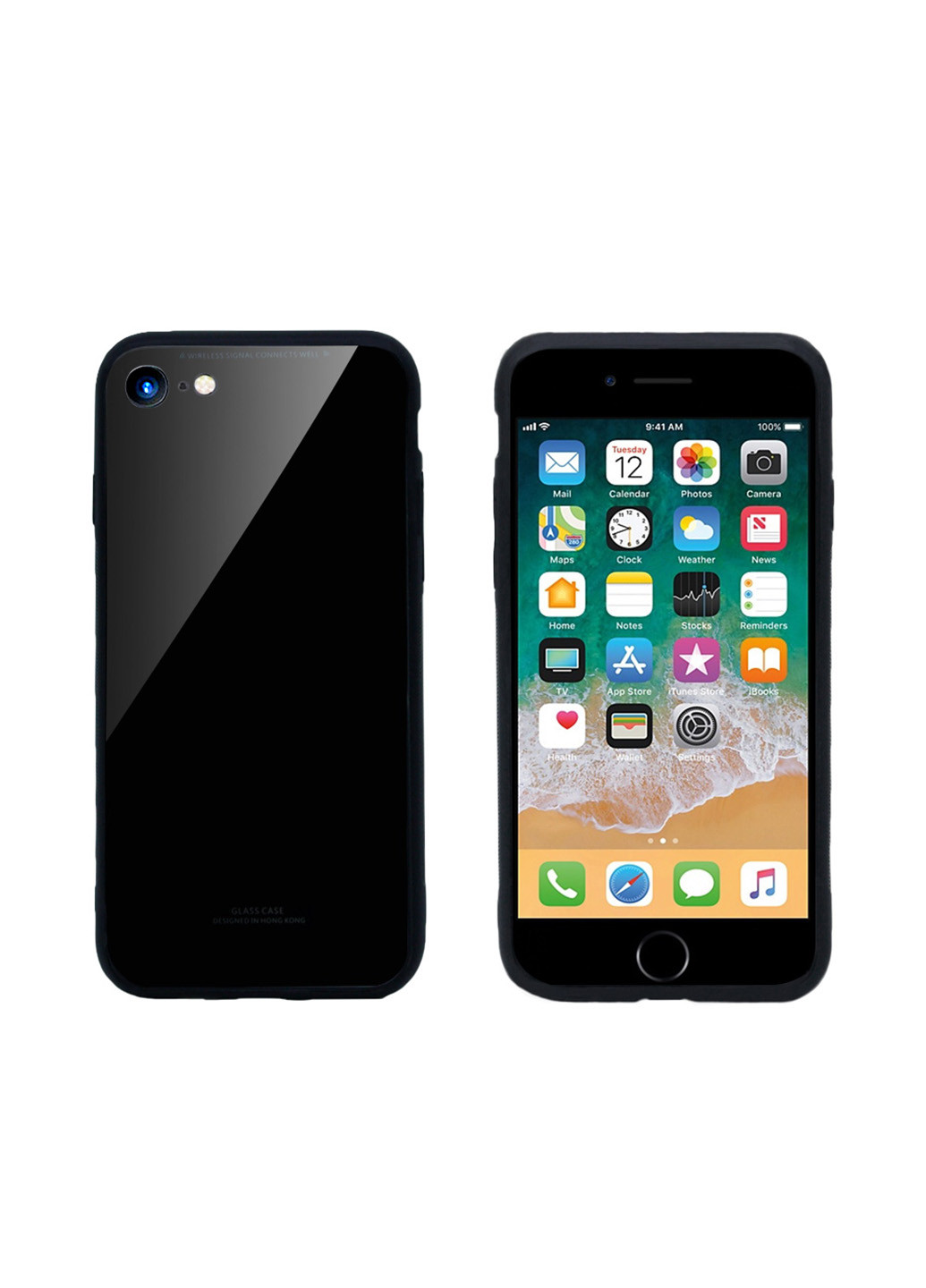 Чехол (Real Glass) Intaleo для apple iphone 8 (черный) (131340026)