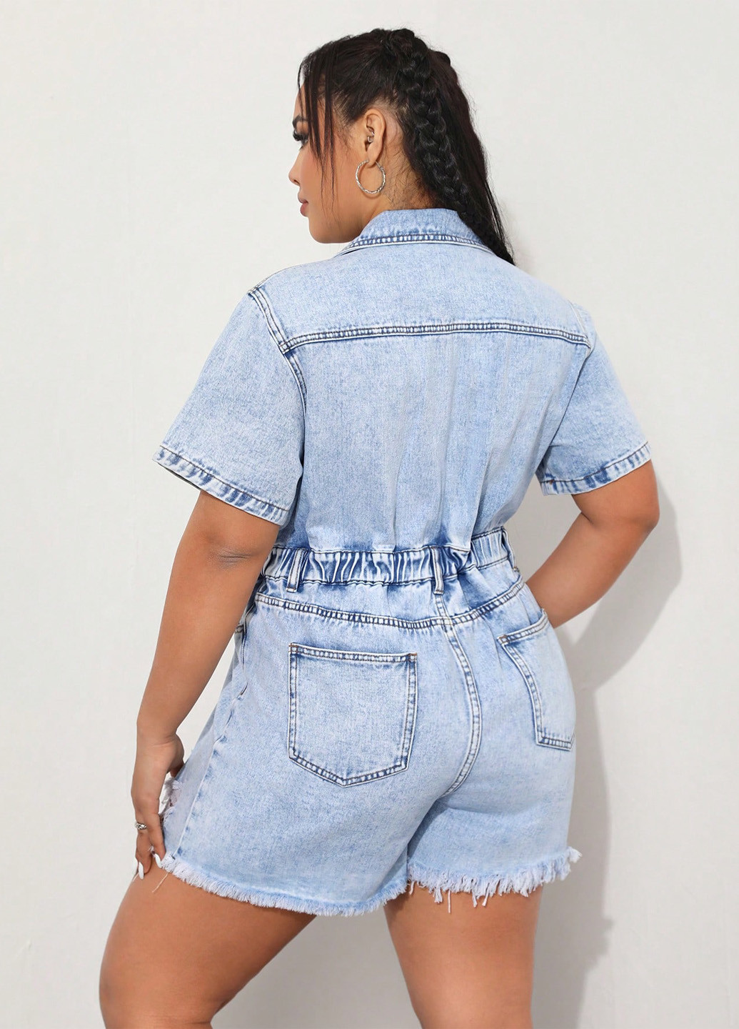 Комбинезон SHEIN комбинезон-шорты варенка голубой денил хлопок, джинс
