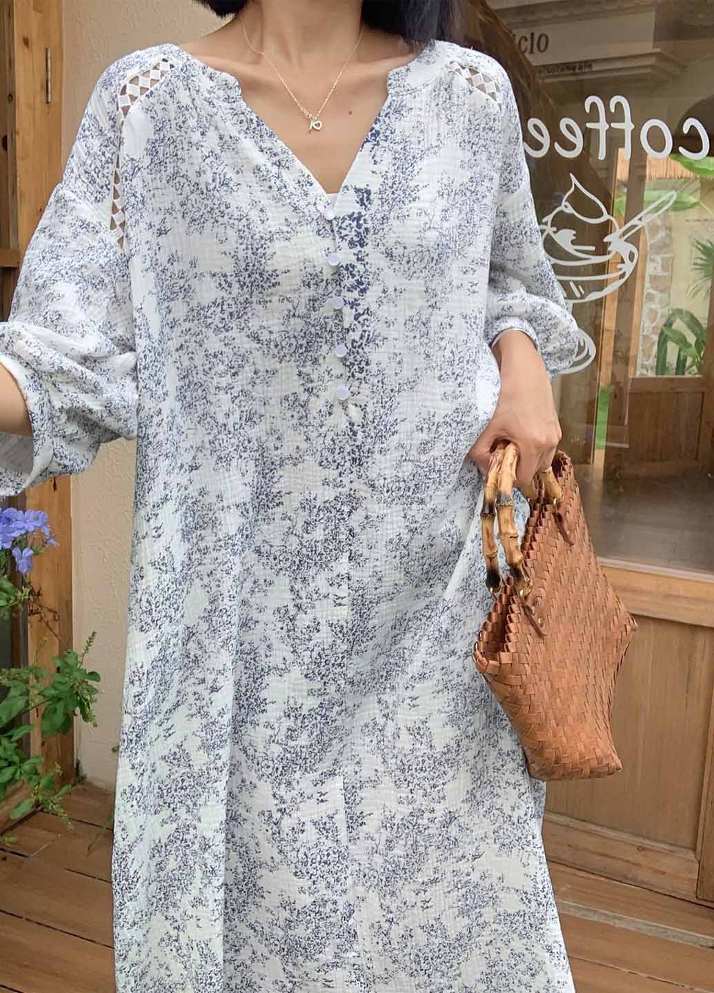 Белое кэжуал платье а-силуэт SHEIN с цветочным принтом