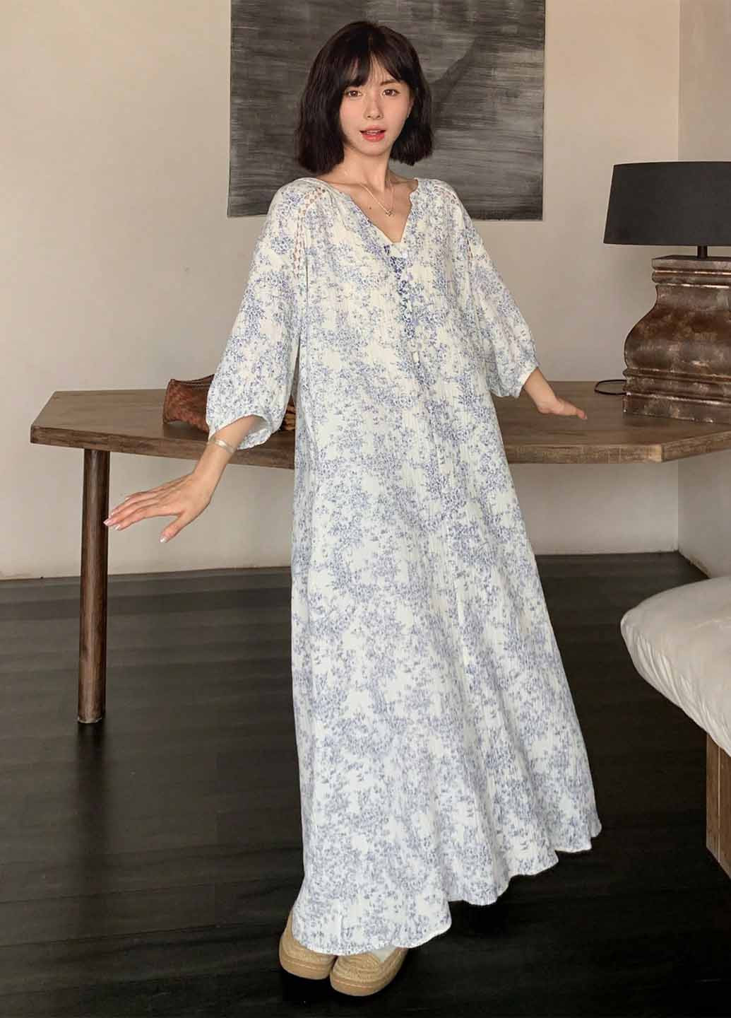 Белое кэжуал платье а-силуэт SHEIN с цветочным принтом