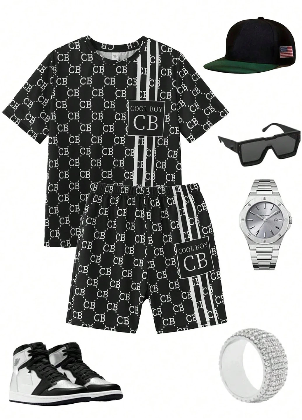 Черно-белая всесезон пижама (футболка, шорты) футболка + шорты SHEIN