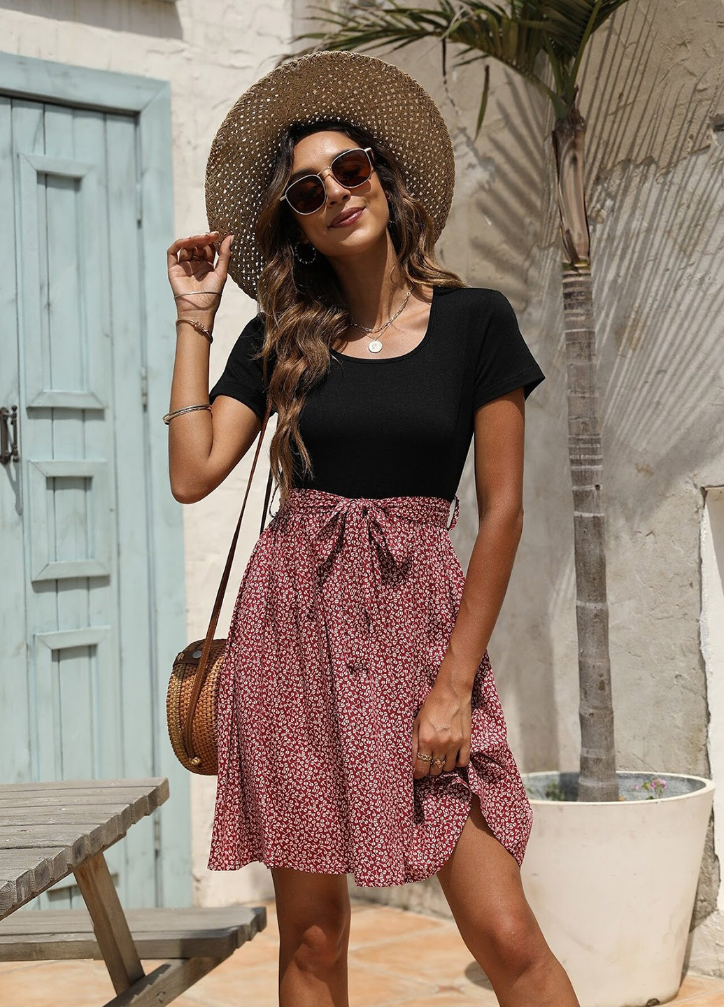 Червона кежуал сукня кльош SHEIN колор блок