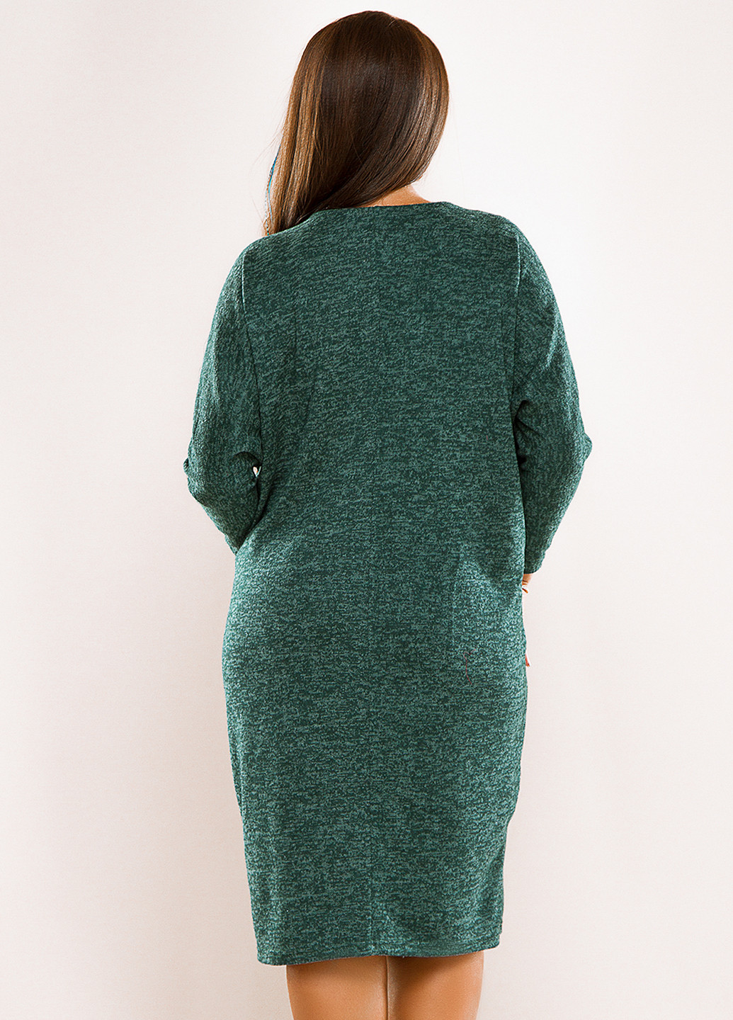 Темно-зеленое кэжуал платье короткое Lady Style меланжевое