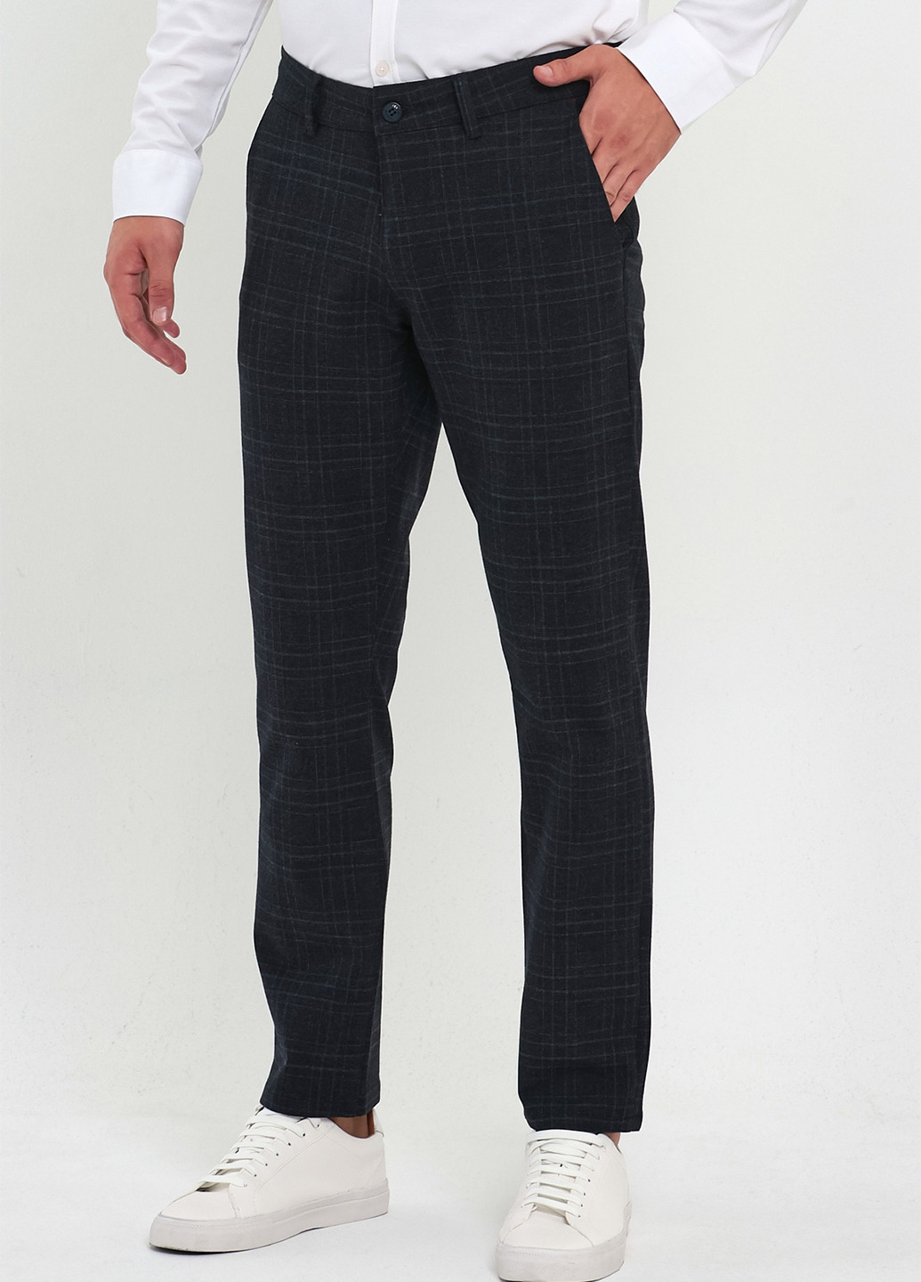 Серо-синие классические демисезонные прямые брюки Trend Collection