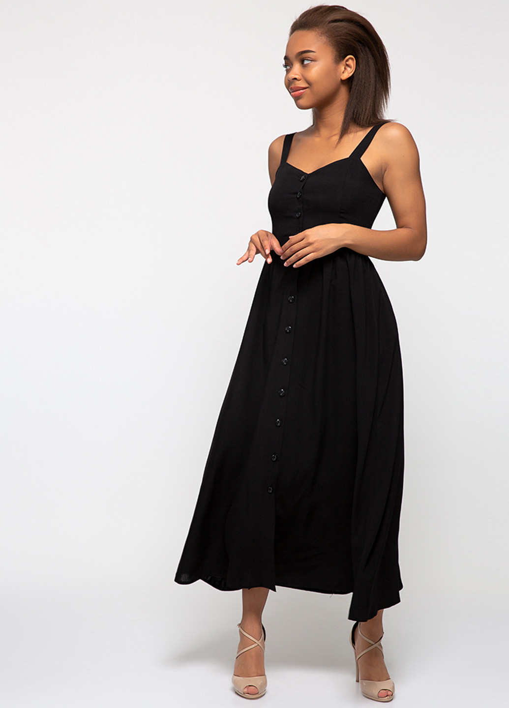 Черное кэжуал платье с открытыми плечами Lilove однотонное