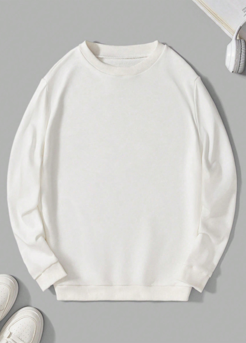 Білий світшот SHEIN малюнок без декору (366747646)