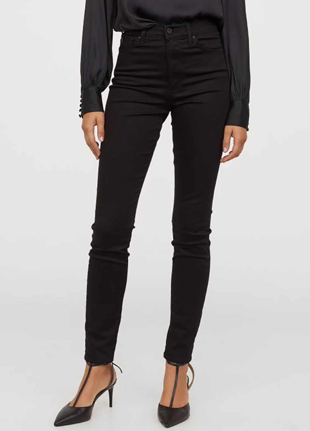 Джинси H&M скінні однотонні чорні джинсові поліестер, бавовна