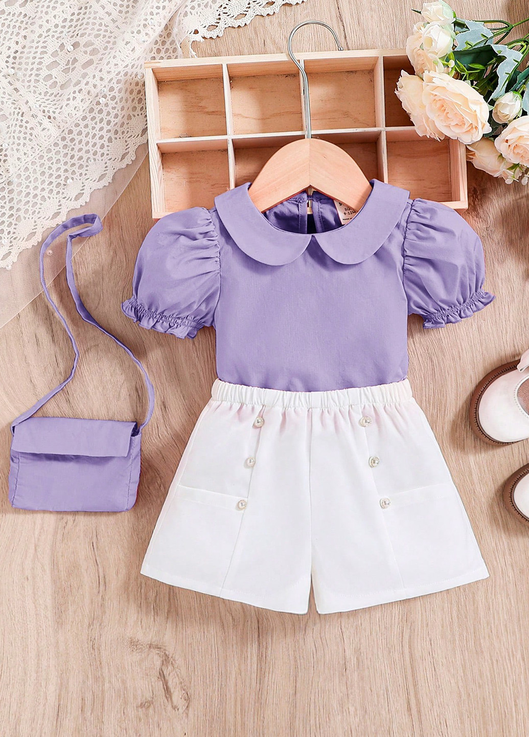 Сиреневый летний костюм (блуза, шорты) SHEIN